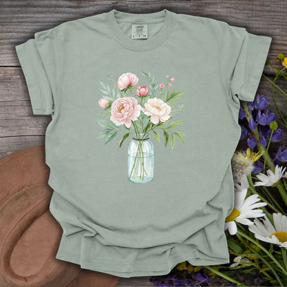 Botanical Peony Arrangement in Glass Jar T-Shirt