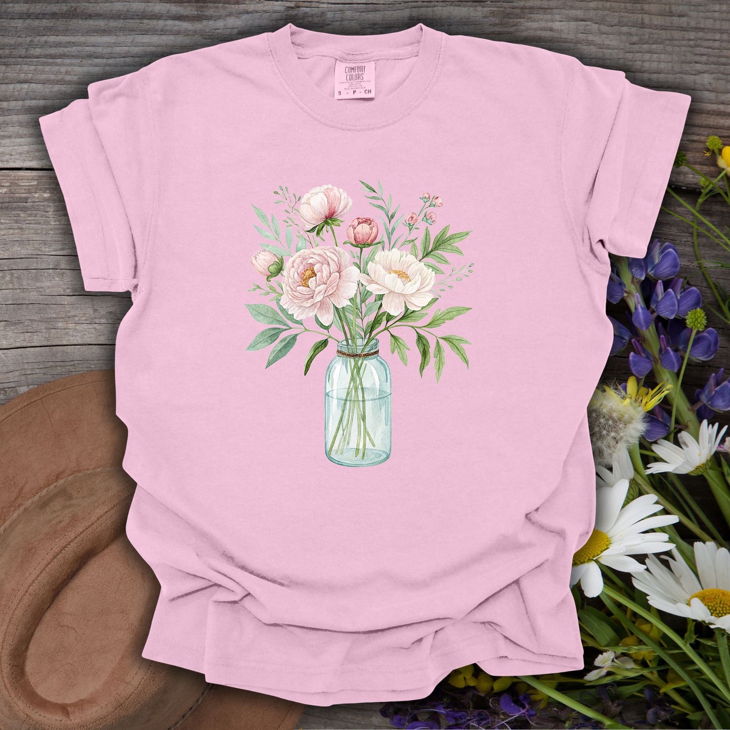 Botanical Peony Arrangement in Glass Jar T-Shirt