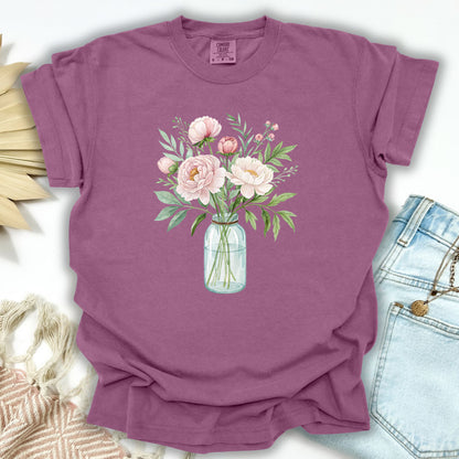 Botanical Peony Arrangement in Glass Jar T-Shirt
