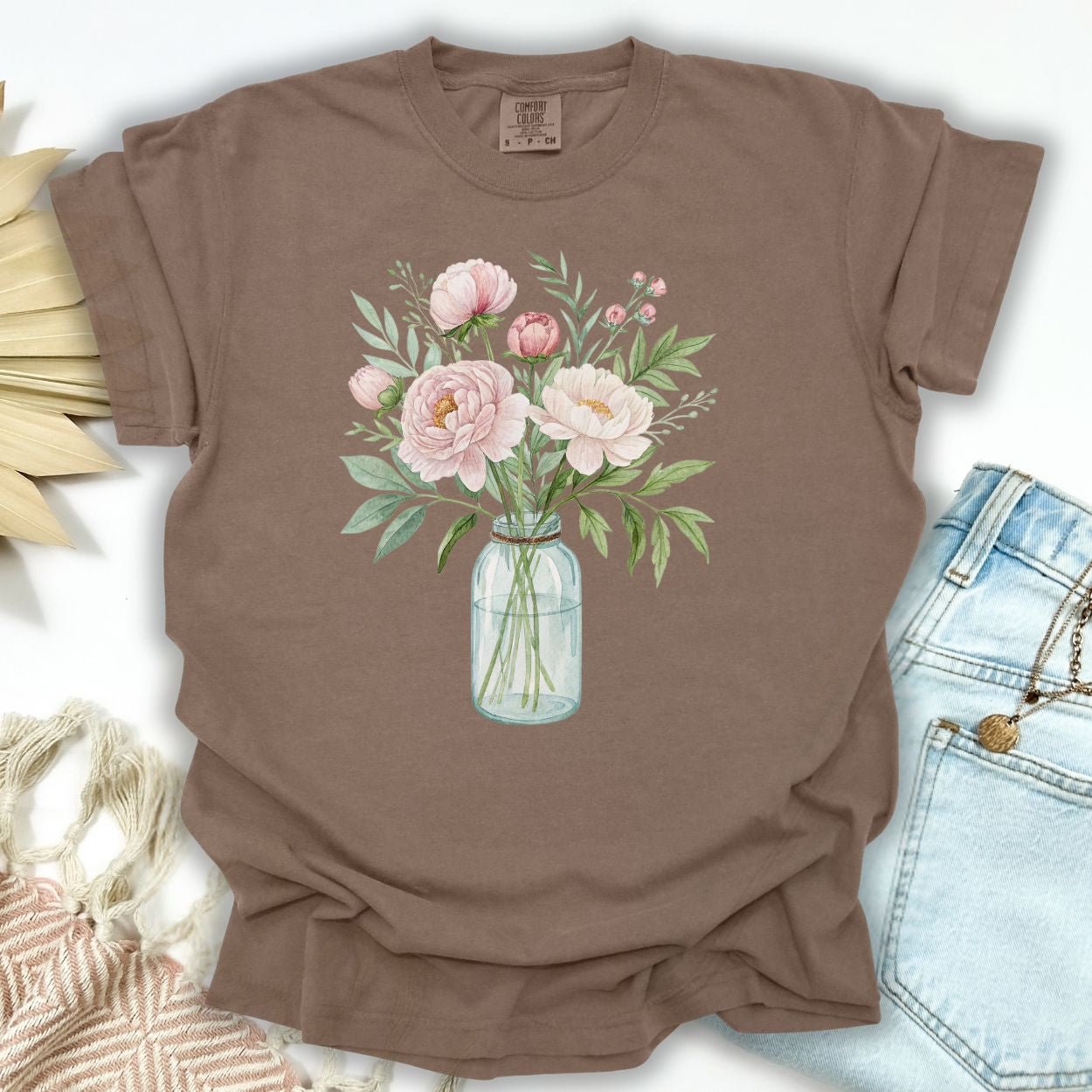 Botanical Peony Arrangement in Glass Jar T-Shirt