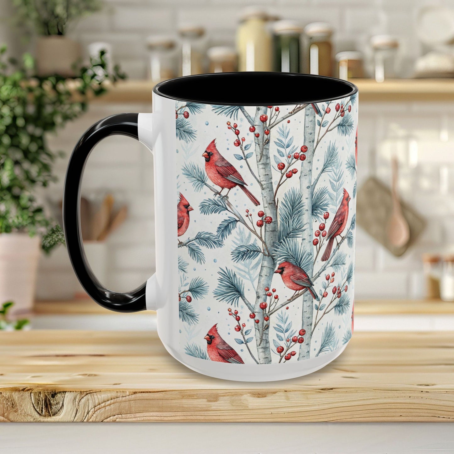 Cardinal in Snowy Birch Trees 11 & 15 oz. Mug