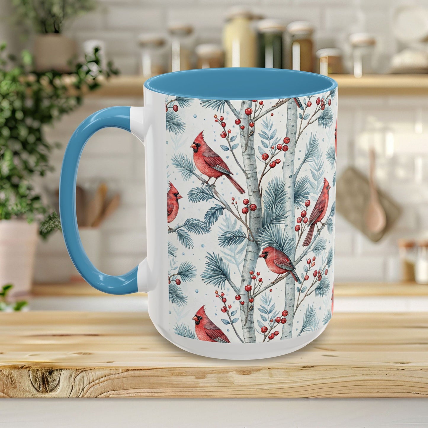 Cardinal in Snowy Birch Trees 11 & 15 oz. Mug