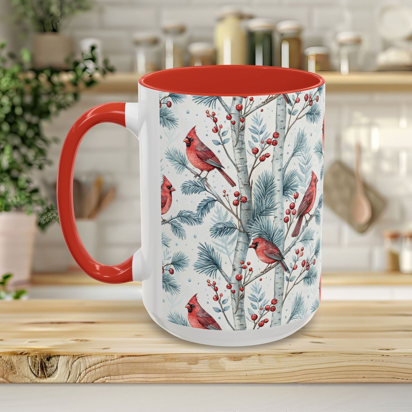 Cardinal in Snowy Birch Trees 11 & 15 oz. Mug