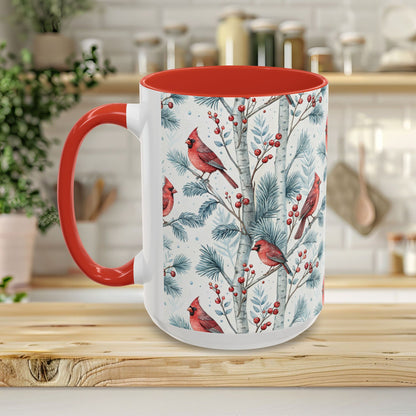 Cardinal in Snowy Birch Trees 11 & 15 oz. Mug
