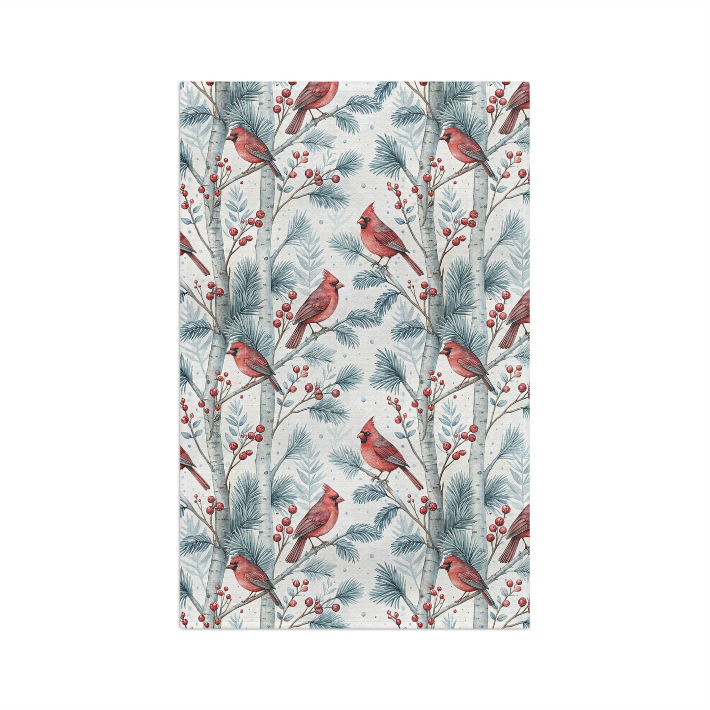 Cardinal in Snowy Birch Trees Microfiber Tea Towel