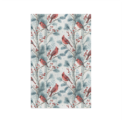 Cardinal in Snowy Birch Trees Microfiber Tea Towel
