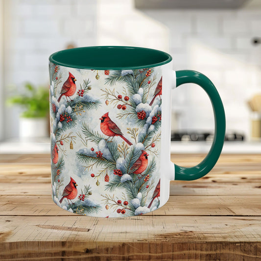 Cardinal on Snowy Evergreens 11 & 15 oz. Mug