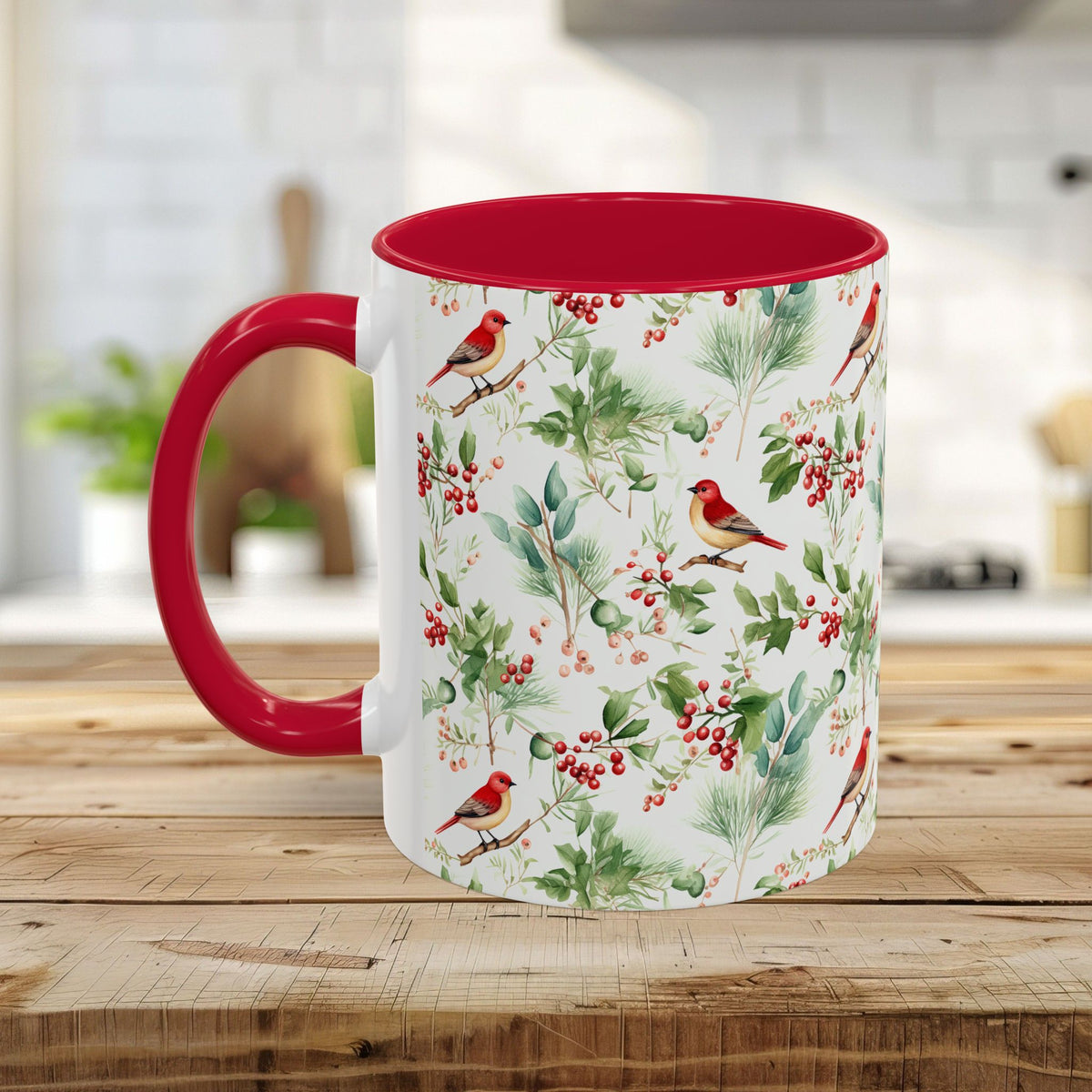 Christmas Bird & Holly Berries Mug (11/15oz)