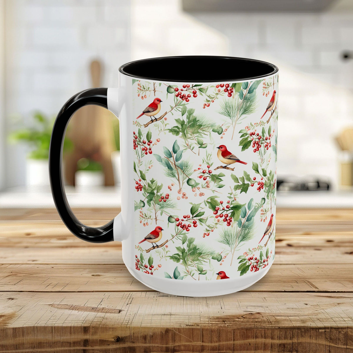 Christmas Bird & Holly Berries Mug (11/15oz)