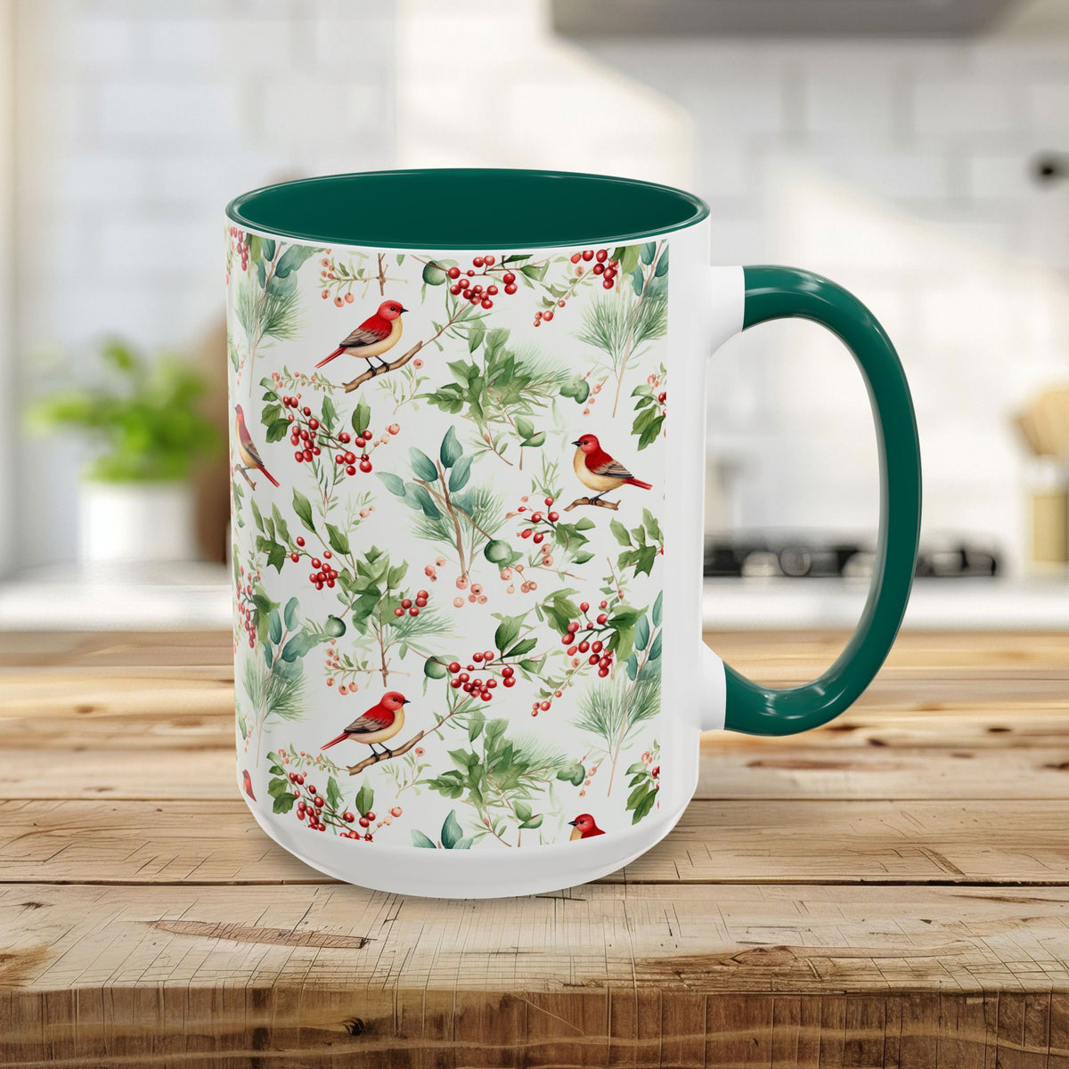 Christmas Bird & Holly Berries Mug (11/15oz)