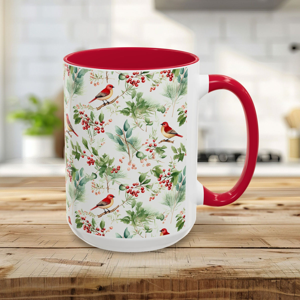 Christmas Bird & Holly Berries Mug (11/15oz)