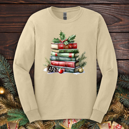 Christmas Book Stack Long Sleeve Tee