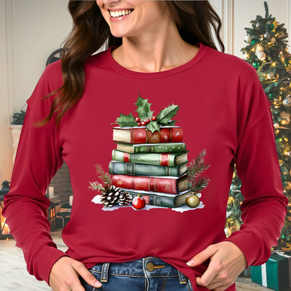 Christmas Book Stack Long Sleeve Tee