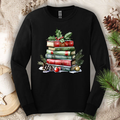 Christmas Book Stack Long Sleeve Tee