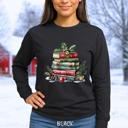 Christmas Book Stack Long Sleeve Tee