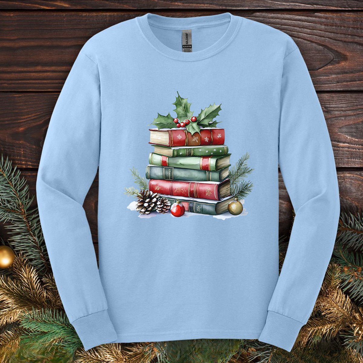 Christmas Book Stack Long Sleeve Tee
