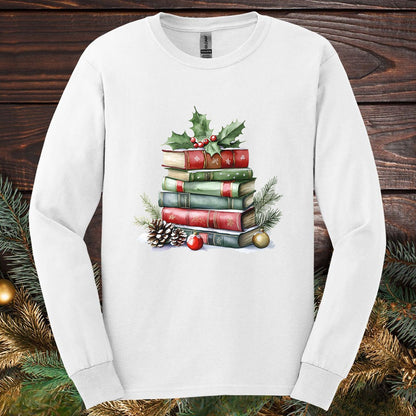 Christmas Book Stack Long Sleeve Tee