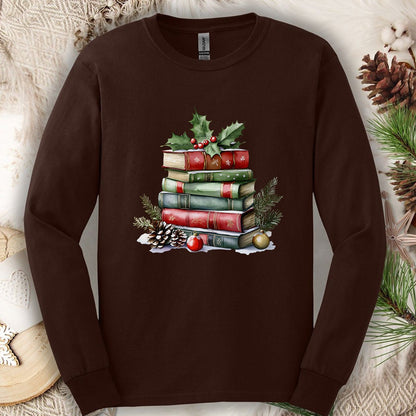 Christmas Book Stack Long Sleeve Tee