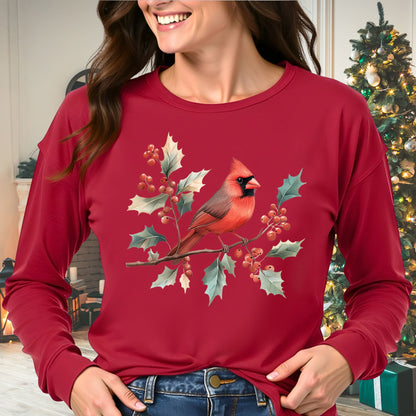 Christmas Cardinal Long Sleeve Tee