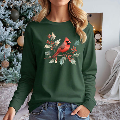 Christmas Cardinal Long Sleeve Tee
