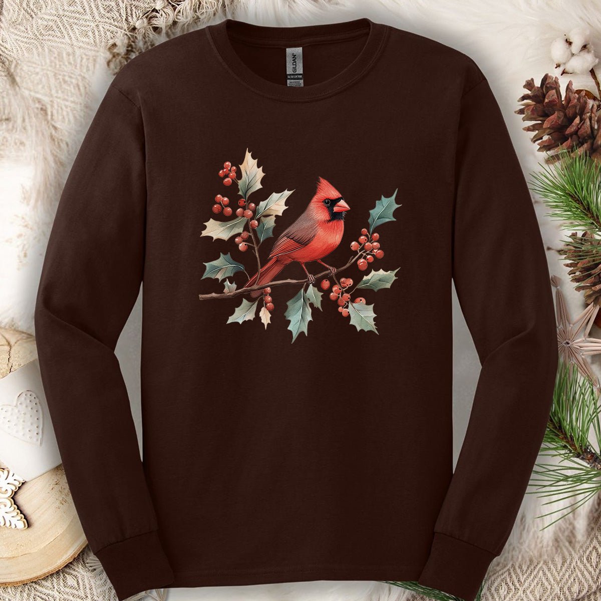 Christmas Cardinal Long Sleeve Tee