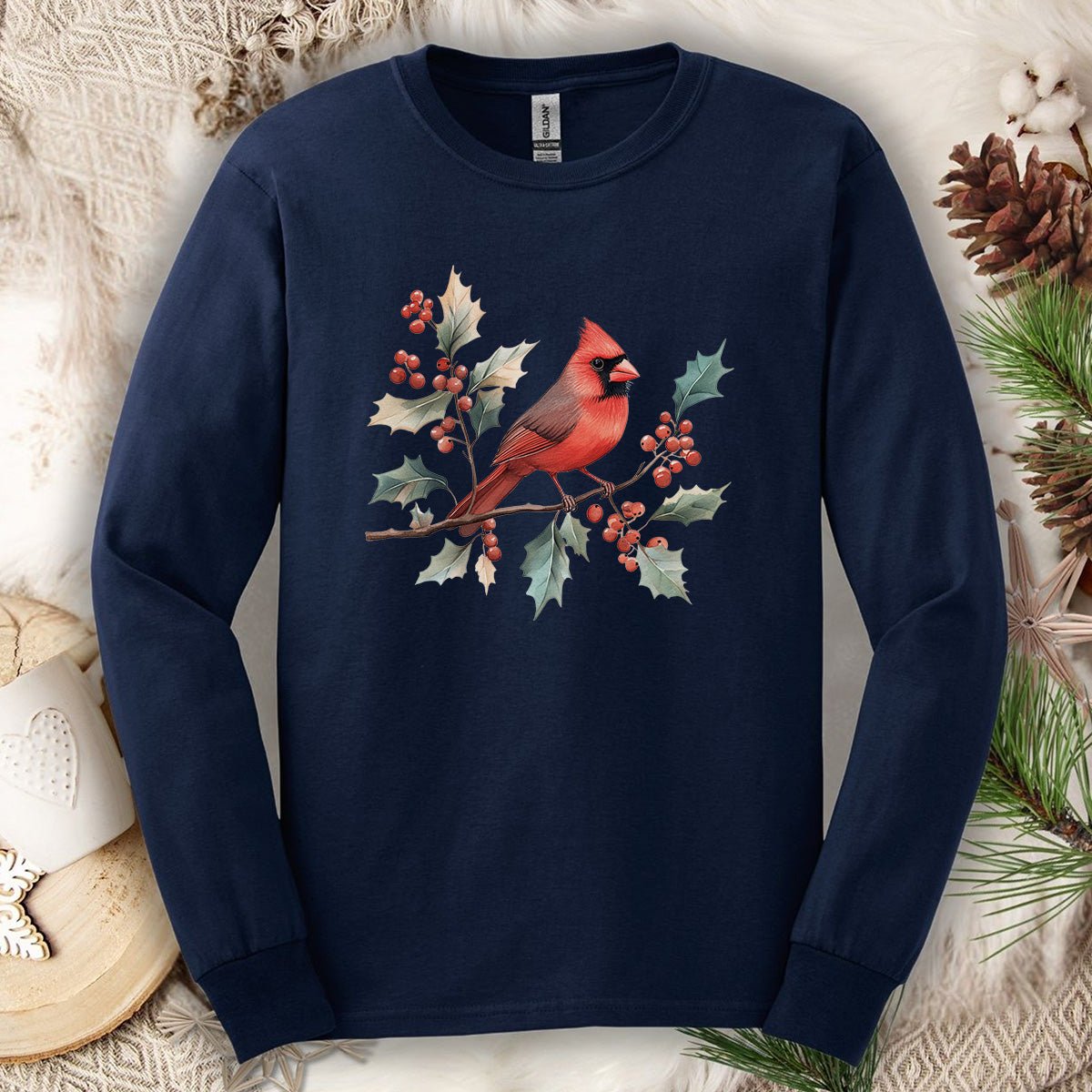 Christmas Cardinal Long Sleeve Tee