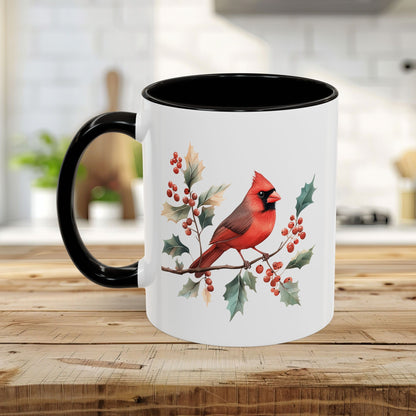 Christmas Cardinal on Holly Branches Mug (11/15 oz)