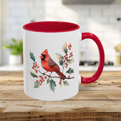 Christmas Cardinal on Holly Branches Mug (11/15 oz)