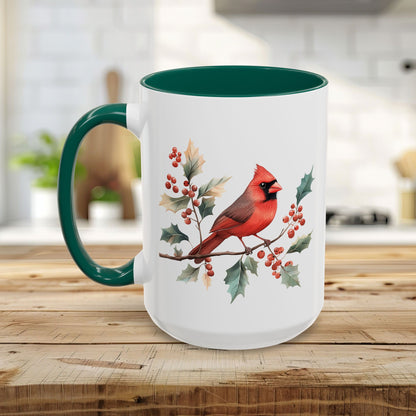 Christmas Cardinal on Holly Branches Mug (11/15 oz)