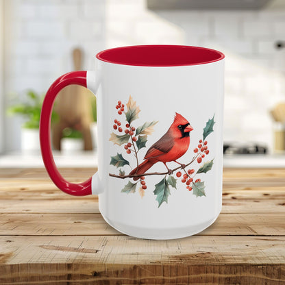 Christmas Cardinal on Holly Branches Mug (11/15 oz)