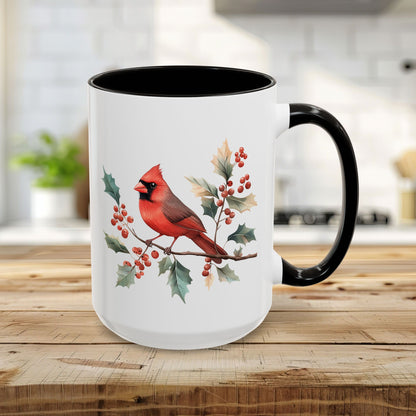 Christmas Cardinal on Holly Branches Mug (11/15 oz)