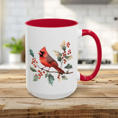 Christmas Cardinal on Holly Branches Mug (11/15 oz)