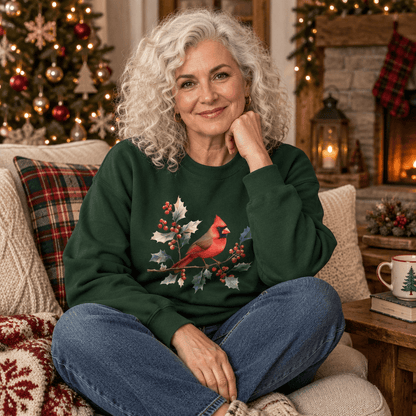 Christmas Cardinal on Holly Branches Sweatshirt