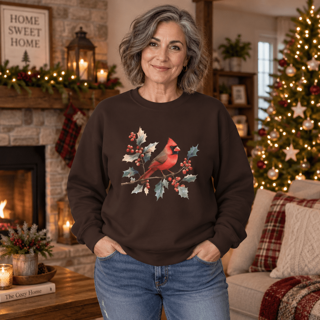Christmas Cardinal on Holly Branches Sweatshirt