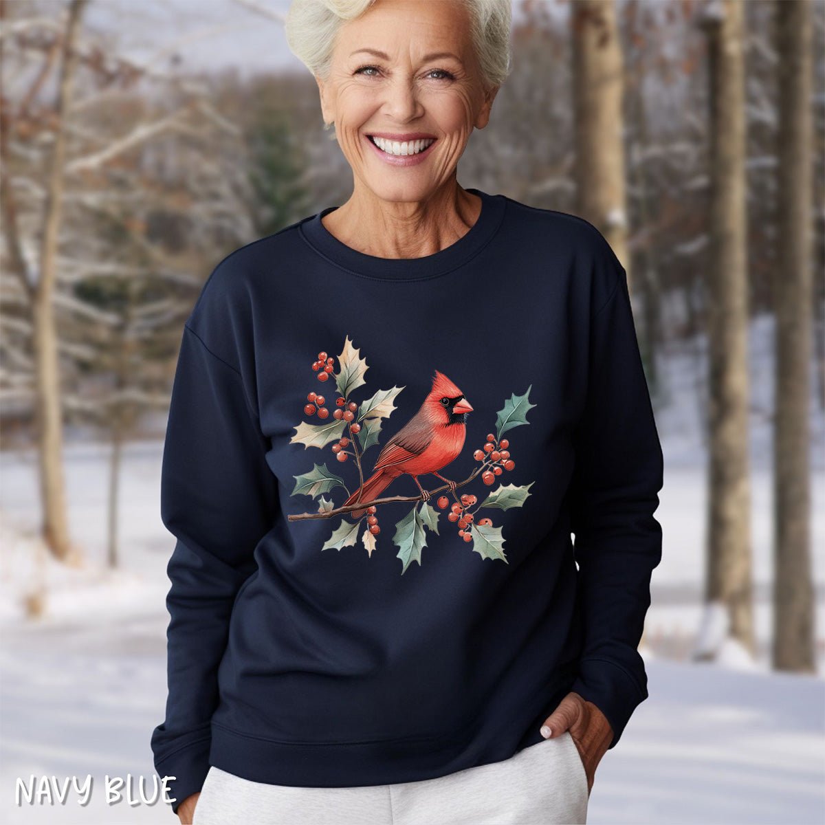 Christmas Cardinal on Holly Branches Sweatshirt