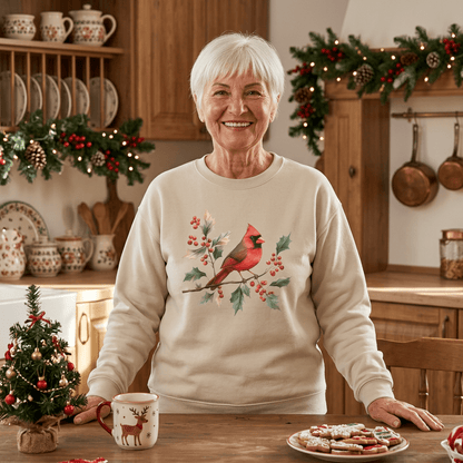 Christmas Cardinal on Holly Branches Sweatshirt