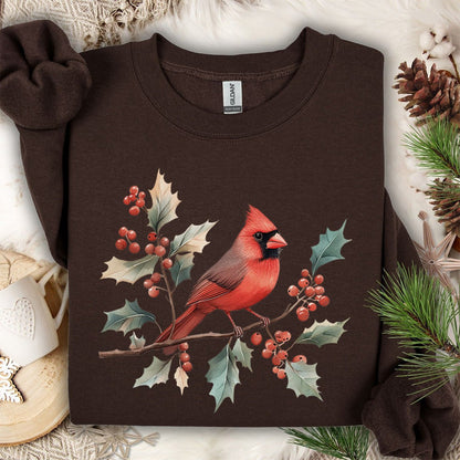 Christmas Cardinal on Holly Branches Sweatshirt