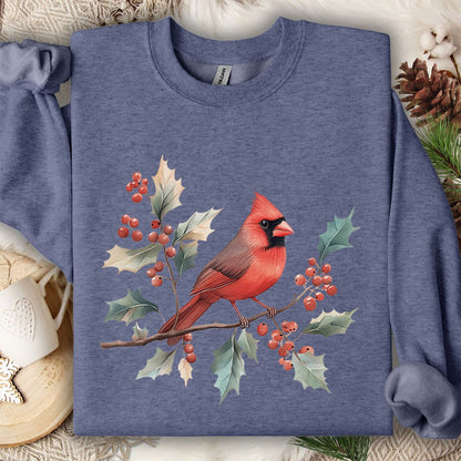 Christmas Cardinal on Holly Branches Sweatshirt