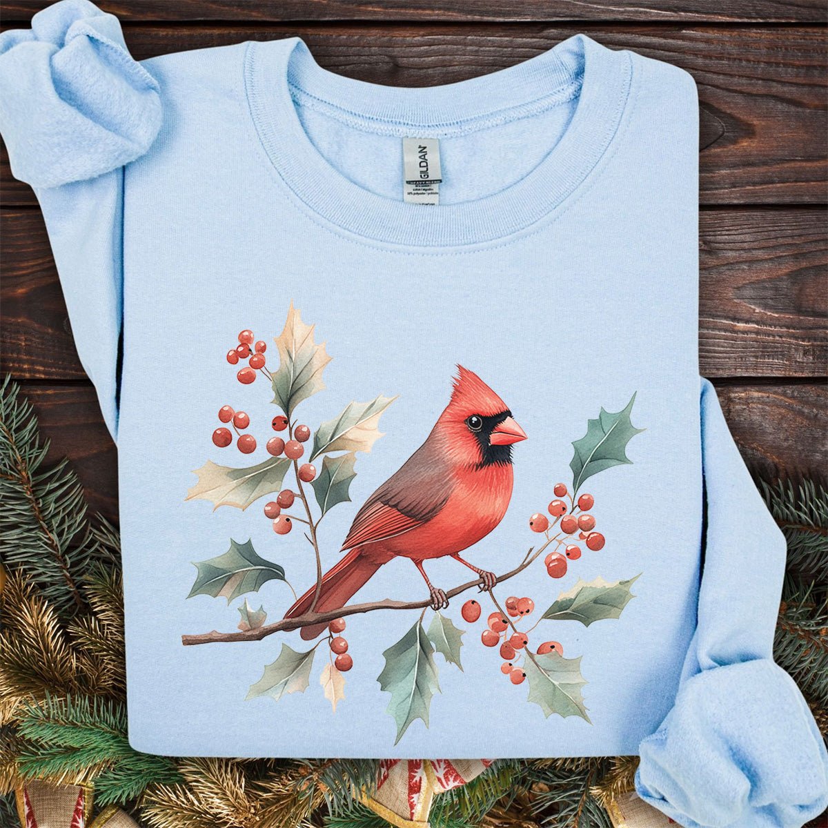 Christmas Cardinal on Holly Branches Sweatshirt