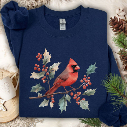 Christmas Cardinal on Holly Branches Sweatshirt
