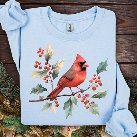 Christmas Cardinal on Holly Branches Sweatshirt