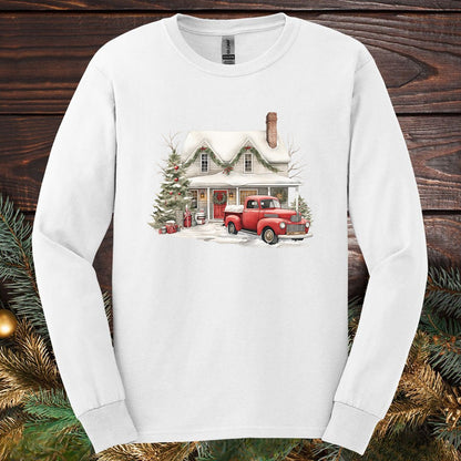 Christmas Farmhouse & Pickup Truck Long Sleeve Tee