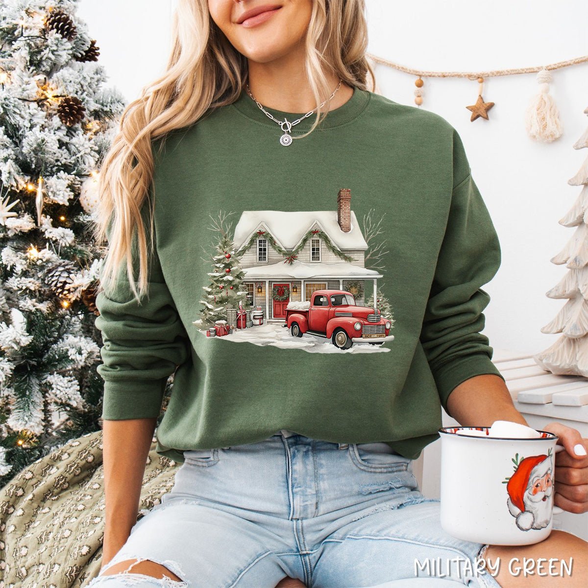 Christmas Farmhouse & Pickup Truck Sweatshirt