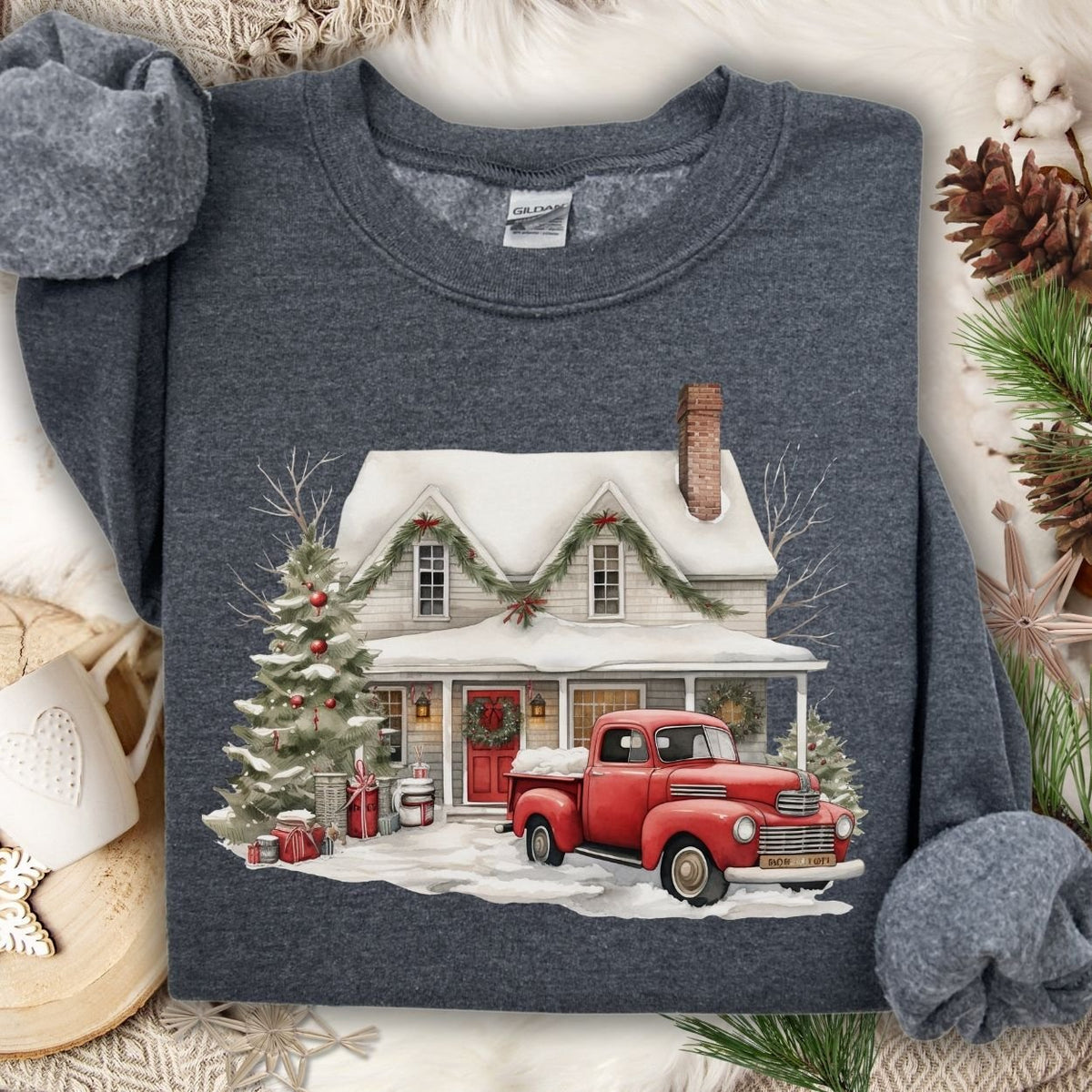 Christmas Farmhouse & Pickup Truck Sweatshirt