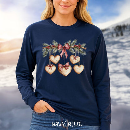 Christmas Gingerbread Heart Garland Long Sleeve Tee