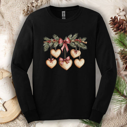 Christmas Gingerbread Heart Garland Long Sleeve Tee