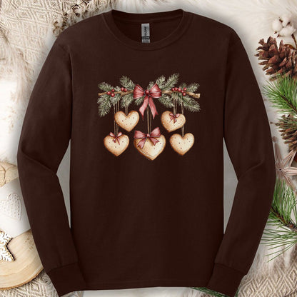 Christmas Gingerbread Heart Garland Long Sleeve Tee