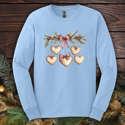 Christmas Gingerbread Heart Garland Long Sleeve Tee