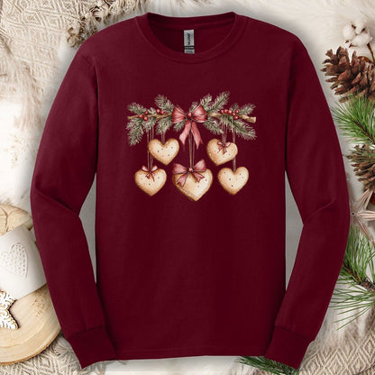Christmas Gingerbread Heart Garland Long Sleeve Tee