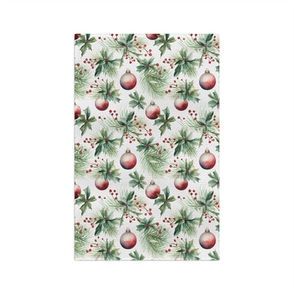 Christmas Holly & Ornaments Microfiber Tea Towel